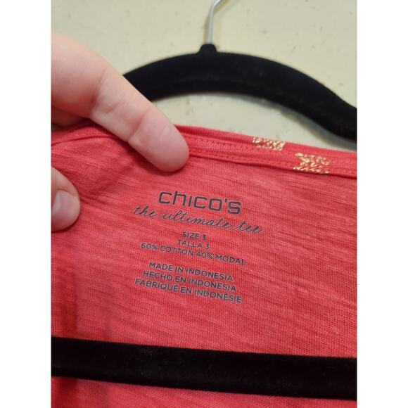 Chico's Women's Red Pineapple Round Neck Short Sleeve Ultimate Tee Shirt Size XL - Picture 3 of 5